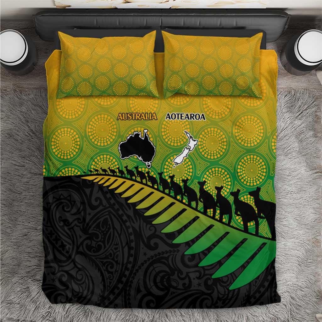 Australia New Zealand Rugby Bedding Set Gradient Aboriginal Wallabies and Maori Black Fern LT9 Gradient - Polynesian Pride