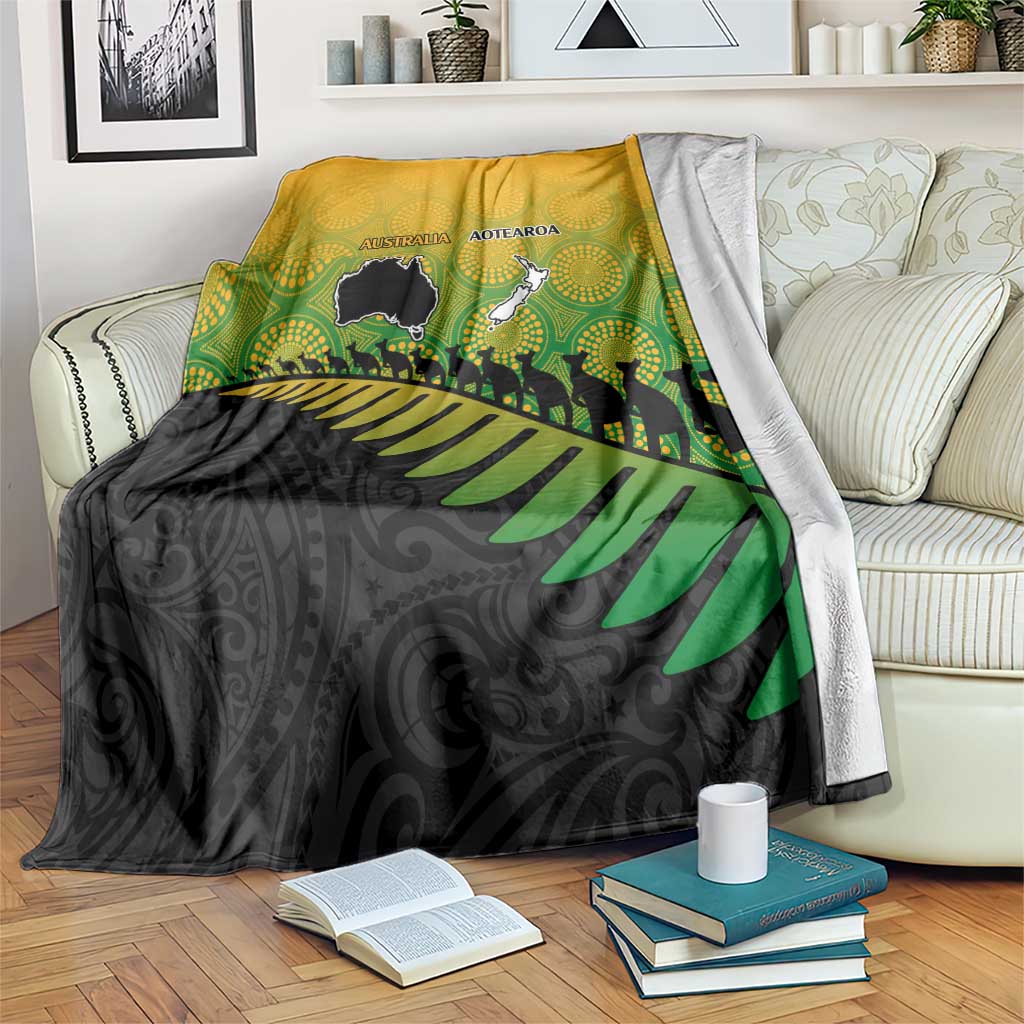 Australia New Zealand Rugby Blanket Gradient Aboriginal Wallabies and Maori Black Fern LT9 Gradient - Polynesian Pride