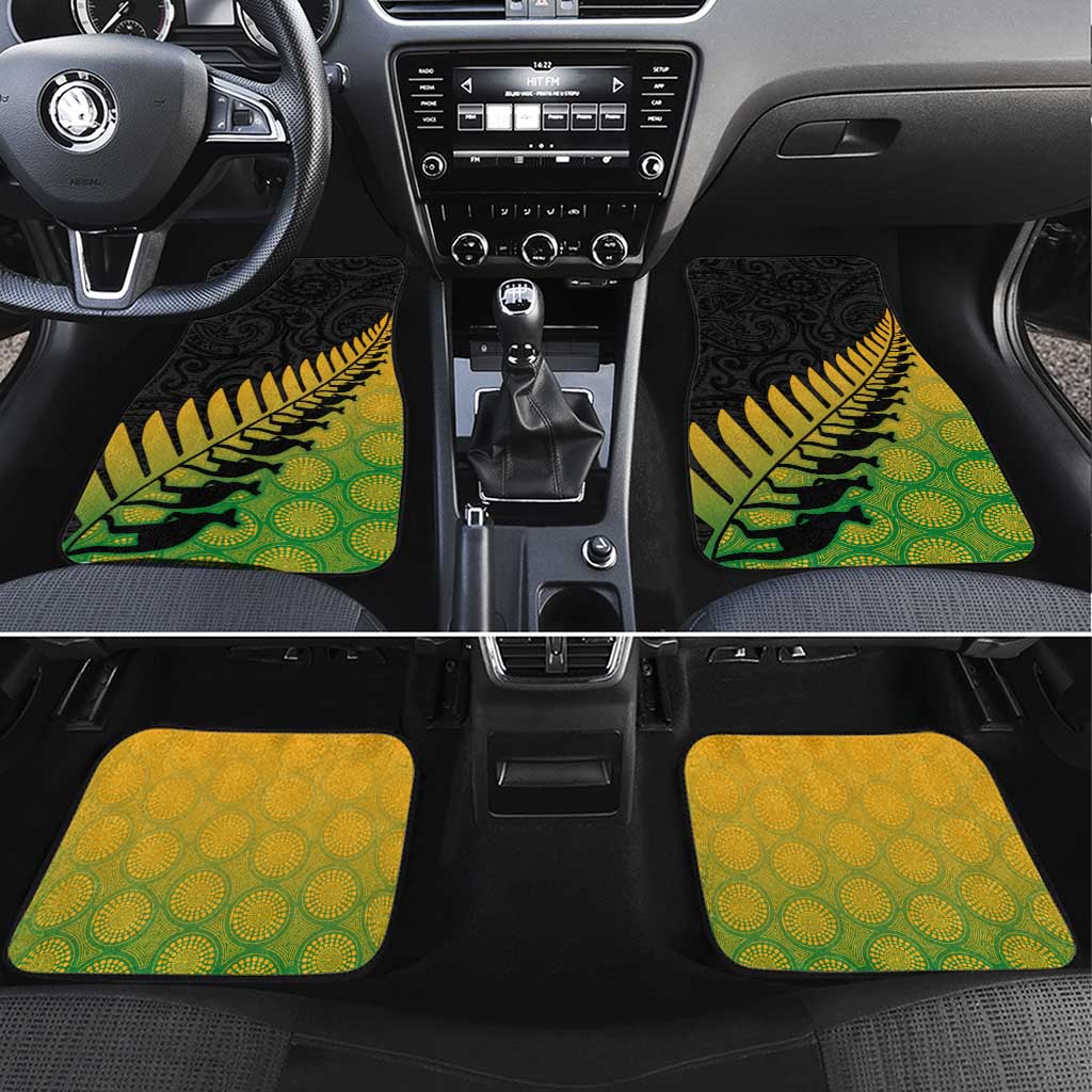 Australia New Zealand Rugby Car Mats Gradient Aboriginal Wallabies and Maori Black Fern LT9 Set 4pcs Gradient - Polynesian Pride
