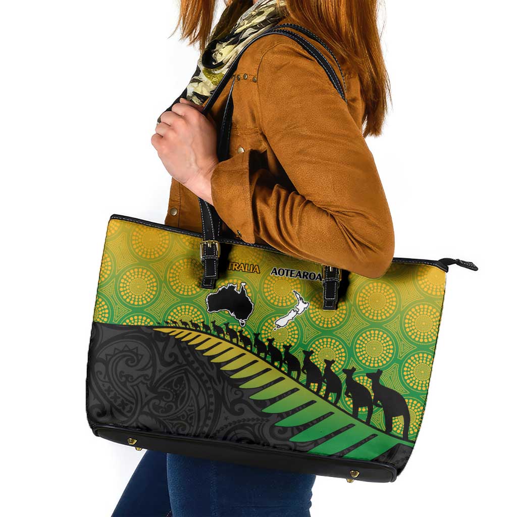 Australia New Zealand Rugby Leather Tote Bag Gradient Aboriginal Wallabies and Maori Black Fern LT9 Gradient - Polynesian Pride