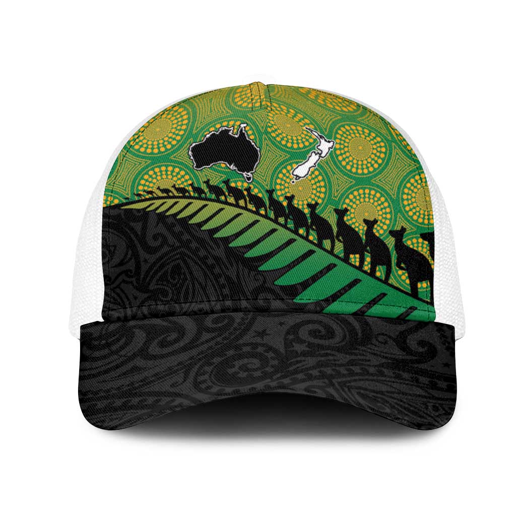 Australia New Zealand Rugby Mesh Trucker Cap Gradient Aboriginal Wallabies and Maori Black Fern LT9 One Size White Gradient - Polynesian Pride