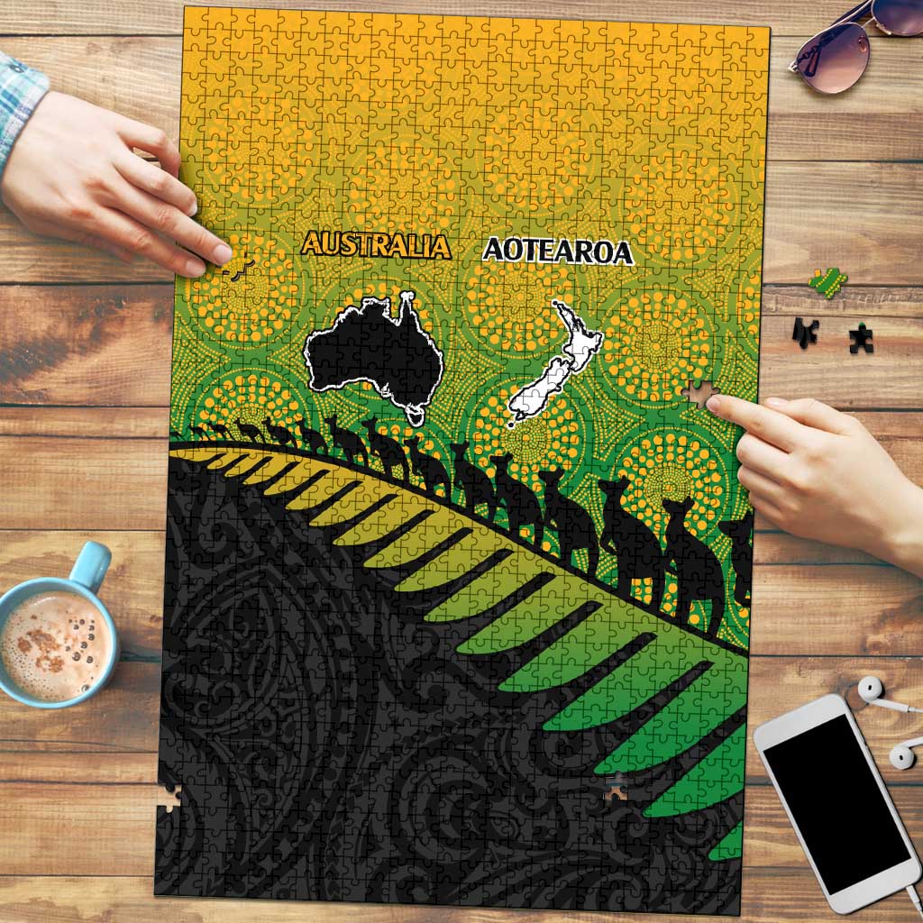 Australia New Zealand Rugby Puzzle Gradient Aboriginal Wallabies and Maori Black Fern LT9 Gradient - Polynesian Pride