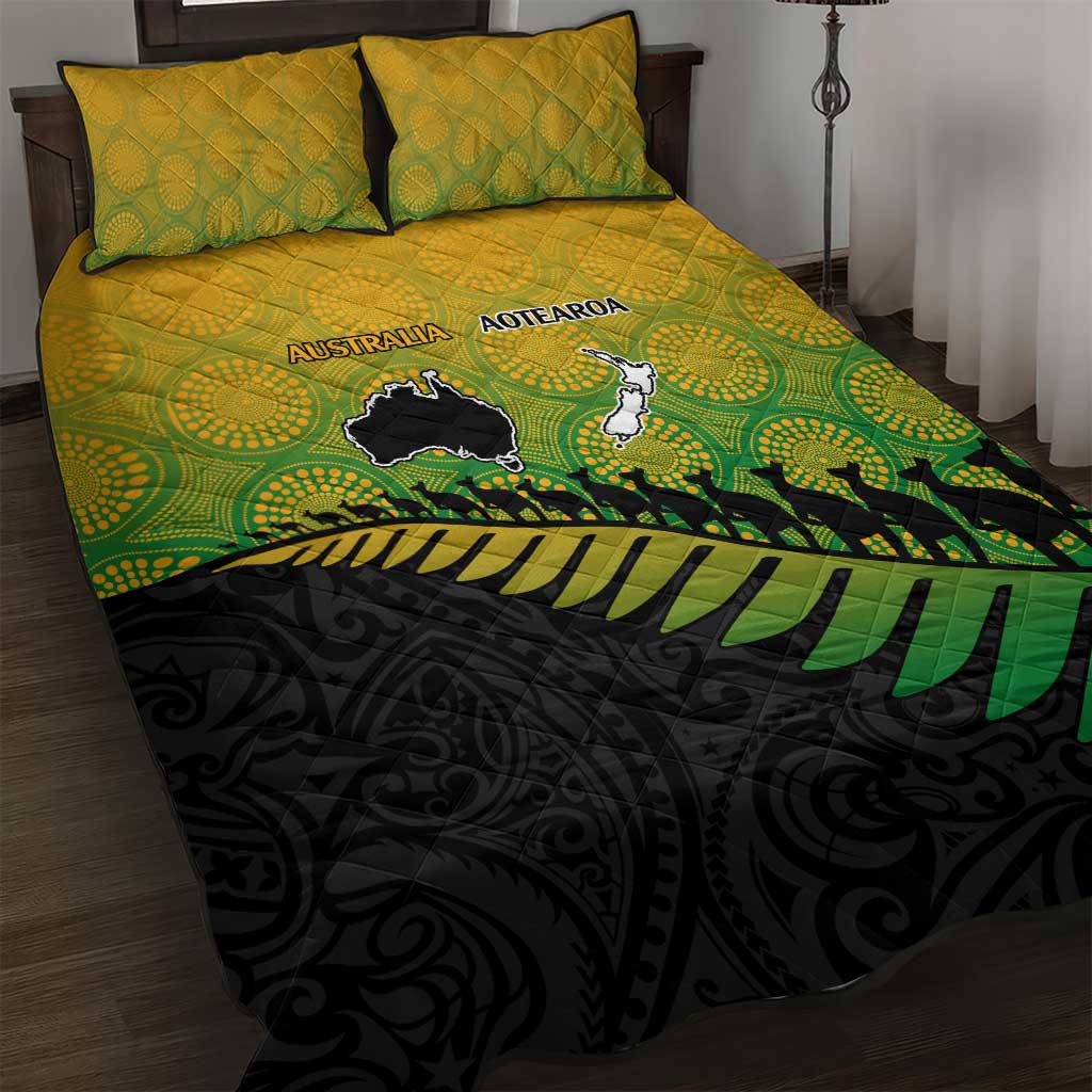Australia New Zealand Rugby Quilt Bed Set Gradient Aboriginal Wallabies and Maori Black Fern LT9 Gradient - Polynesian Pride