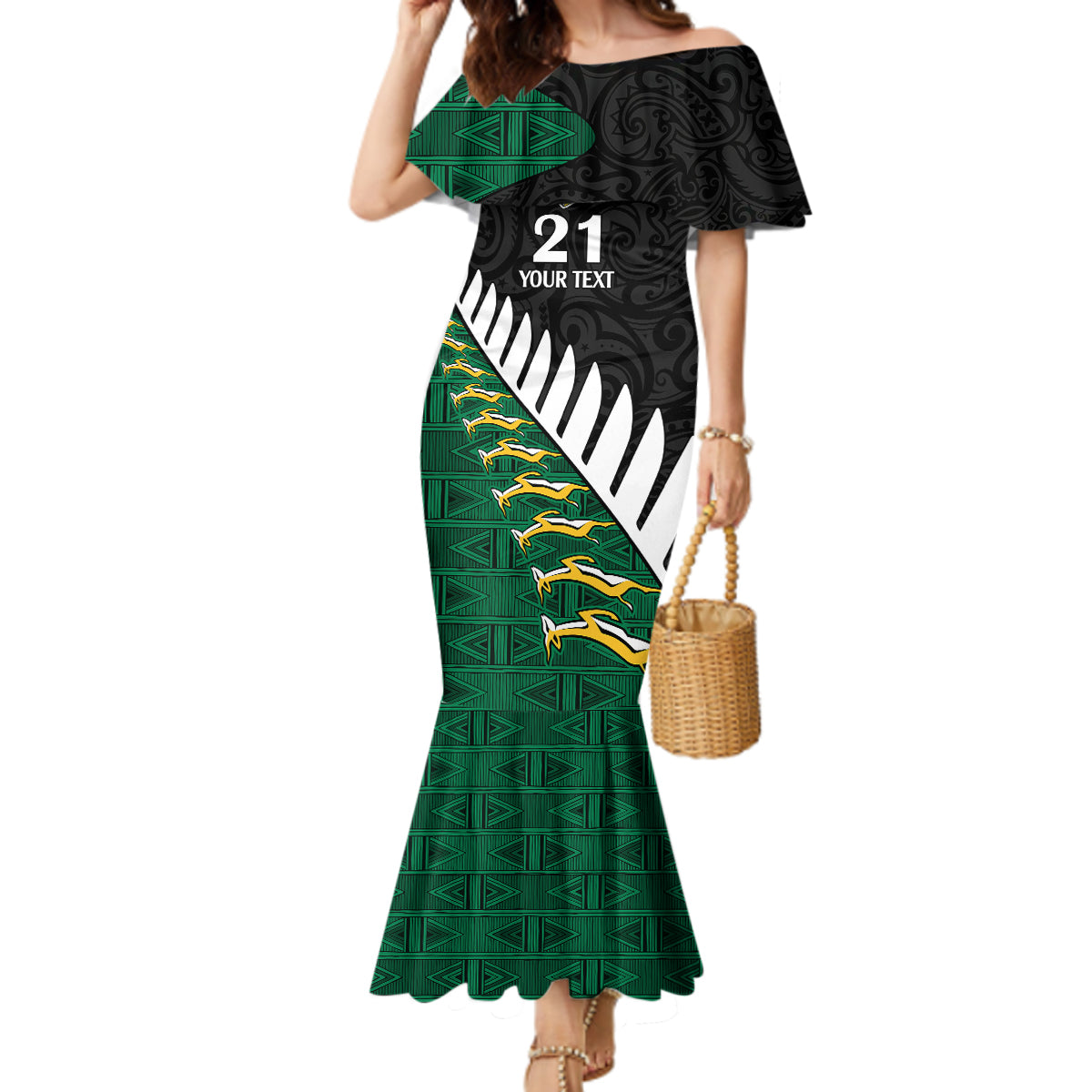 Custom South Africa and Aotearoa Rugby Mermaid Dress Springboks Black Fern Maori Vibe LT9 Women Black - Polynesian Pride