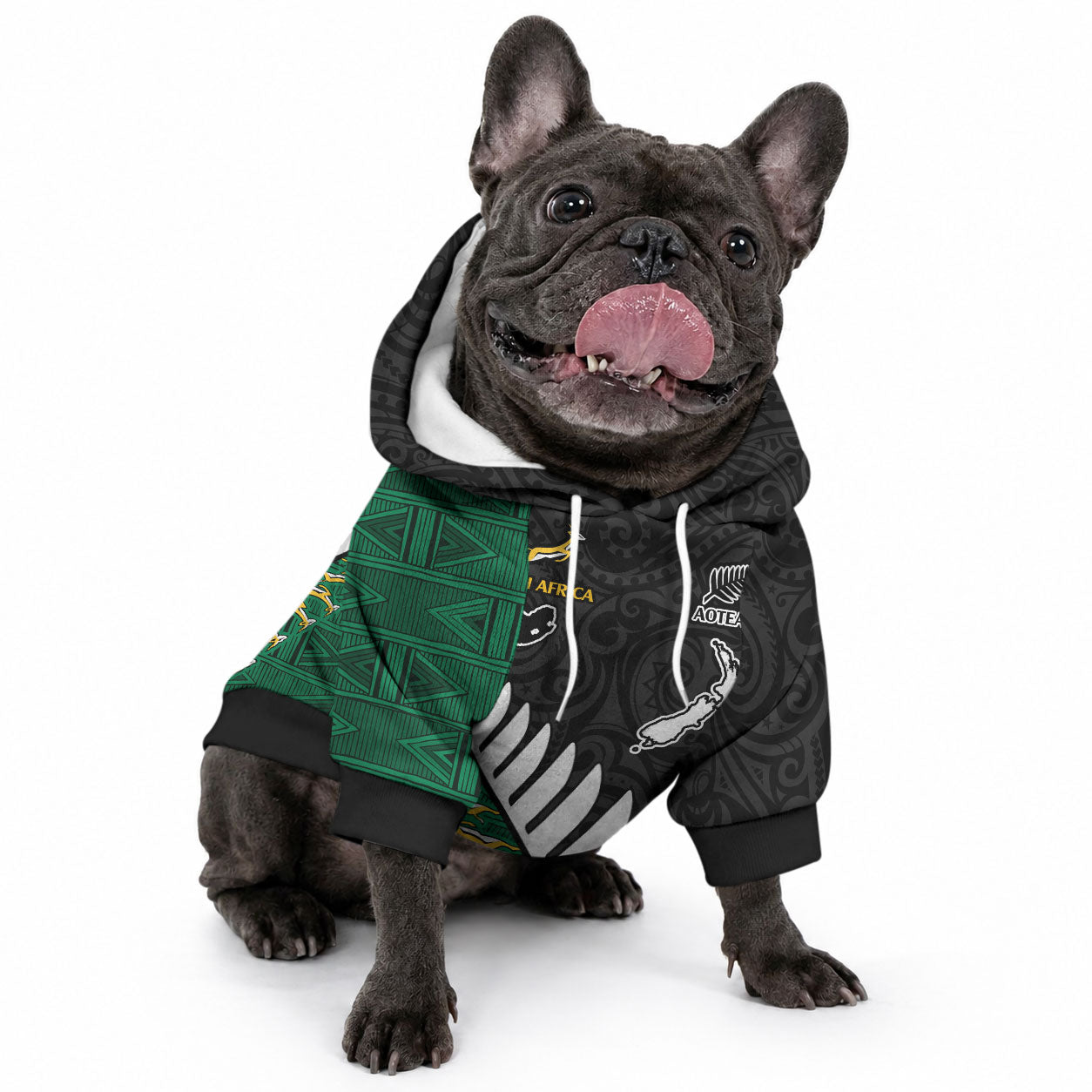 Custom South Africa and Aotearoa Rugby Pet Hoodie Springboks Black Fern Maori Vibe LT9 - Polynesian Pride