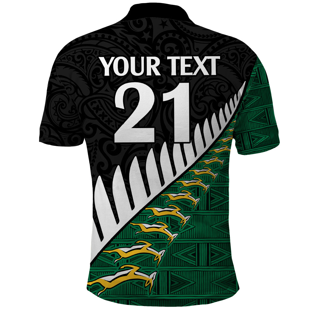 Custom South Africa and Aotearoa Rugby Polo Shirt - Springboks Black Fern Maori Vibe LT9 - Polynesian Pride
