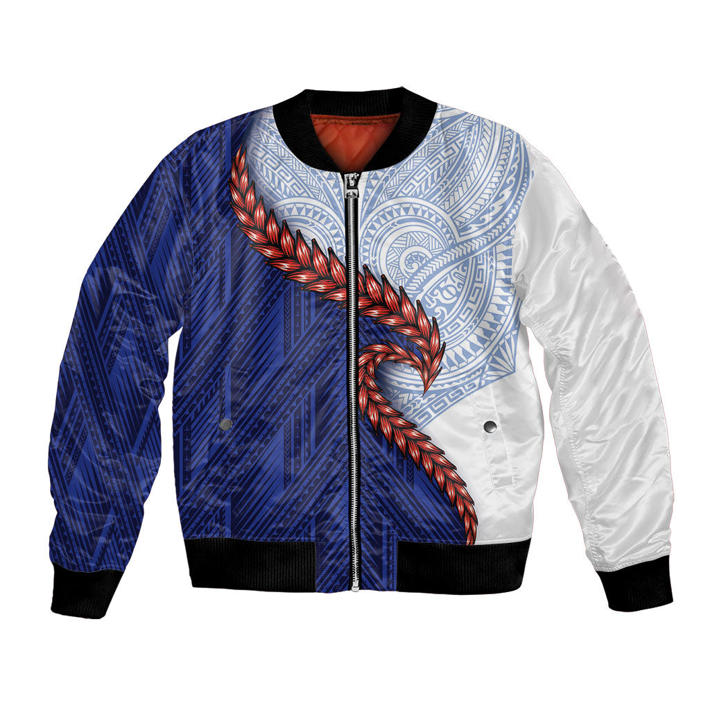Ula Fala Red Samoa Chief Bomber Jacket Samoan Art Black Tribal LT9 Unisex Blue - Polynesian Pride