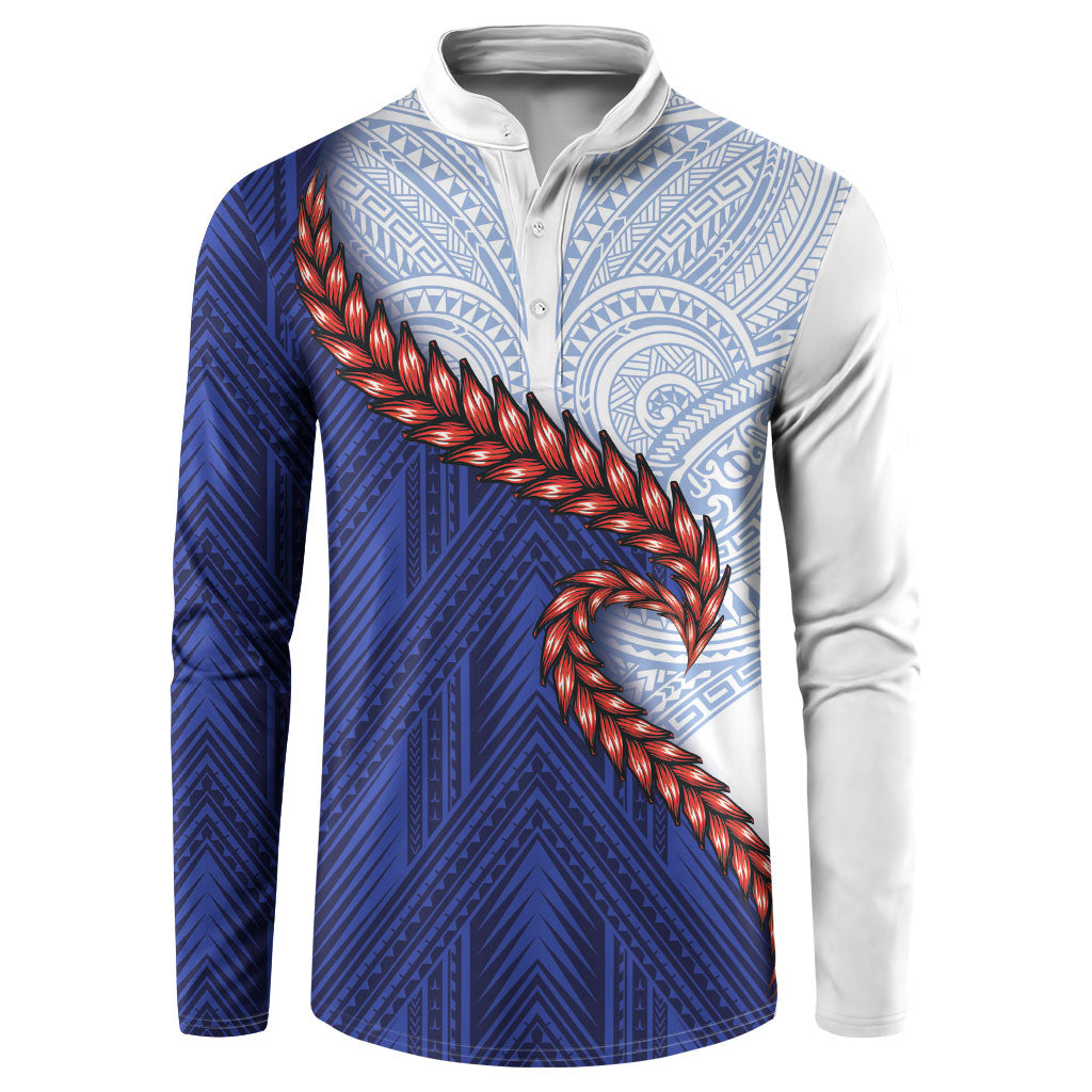 Ula Fala Red Samoa Chief Button Sweatshirt Samoan Art Black Tribal LT9 Blue - Polynesian Pride
