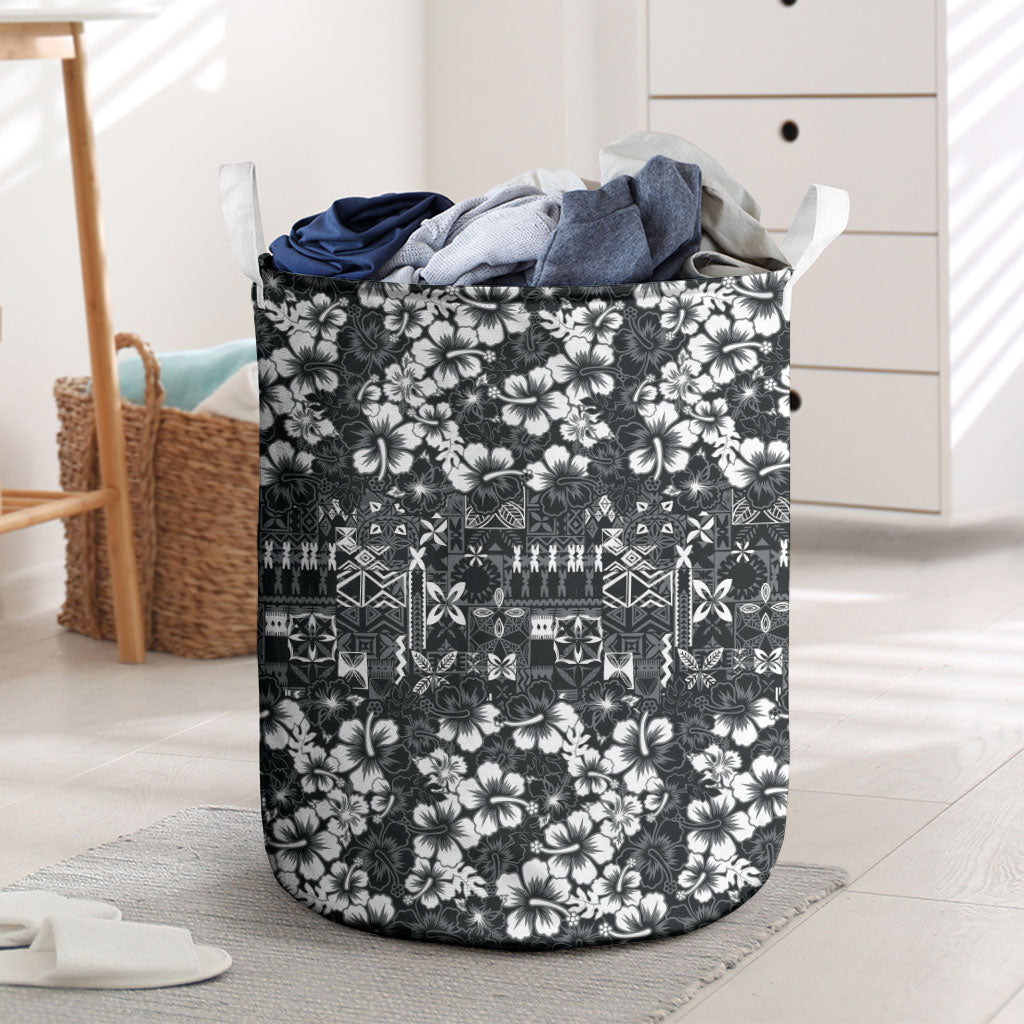 Black Hawaiian Tapa Tribal Hibiscus Laundry Basket LT9 Black - Polynesian Pride