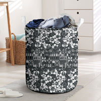 Black Hawaiian Tapa Tribal Hibiscus Laundry Basket LT9 Black - Polynesian Pride