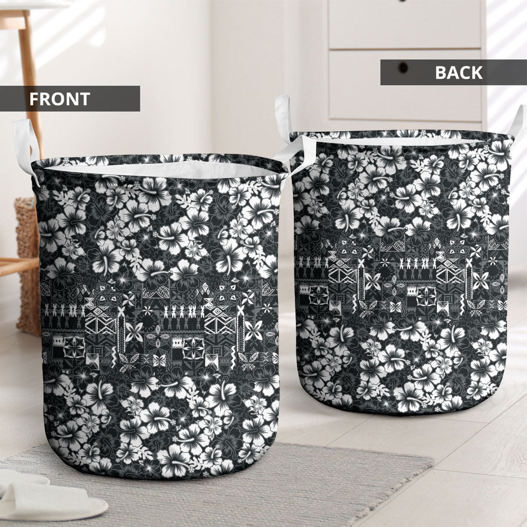 Black Hawaiian Tapa Tribal Hibiscus Laundry Basket LT9 - Polynesian Pride