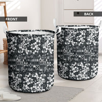 Black Hawaiian Tapa Tribal Hibiscus Laundry Basket LT9 - Polynesian Pride