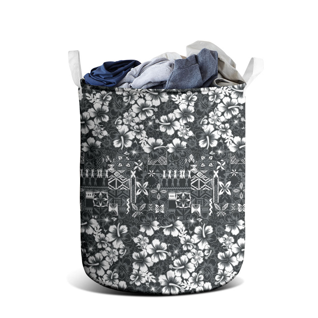 Black Hawaiian Tapa Tribal Hibiscus Laundry Basket LT9 - Polynesian Pride
