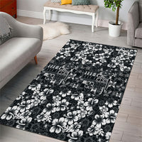 Black Hawaiian Tapa Tribal Hibiscus Area Rug LT9 - Polynesian Pride