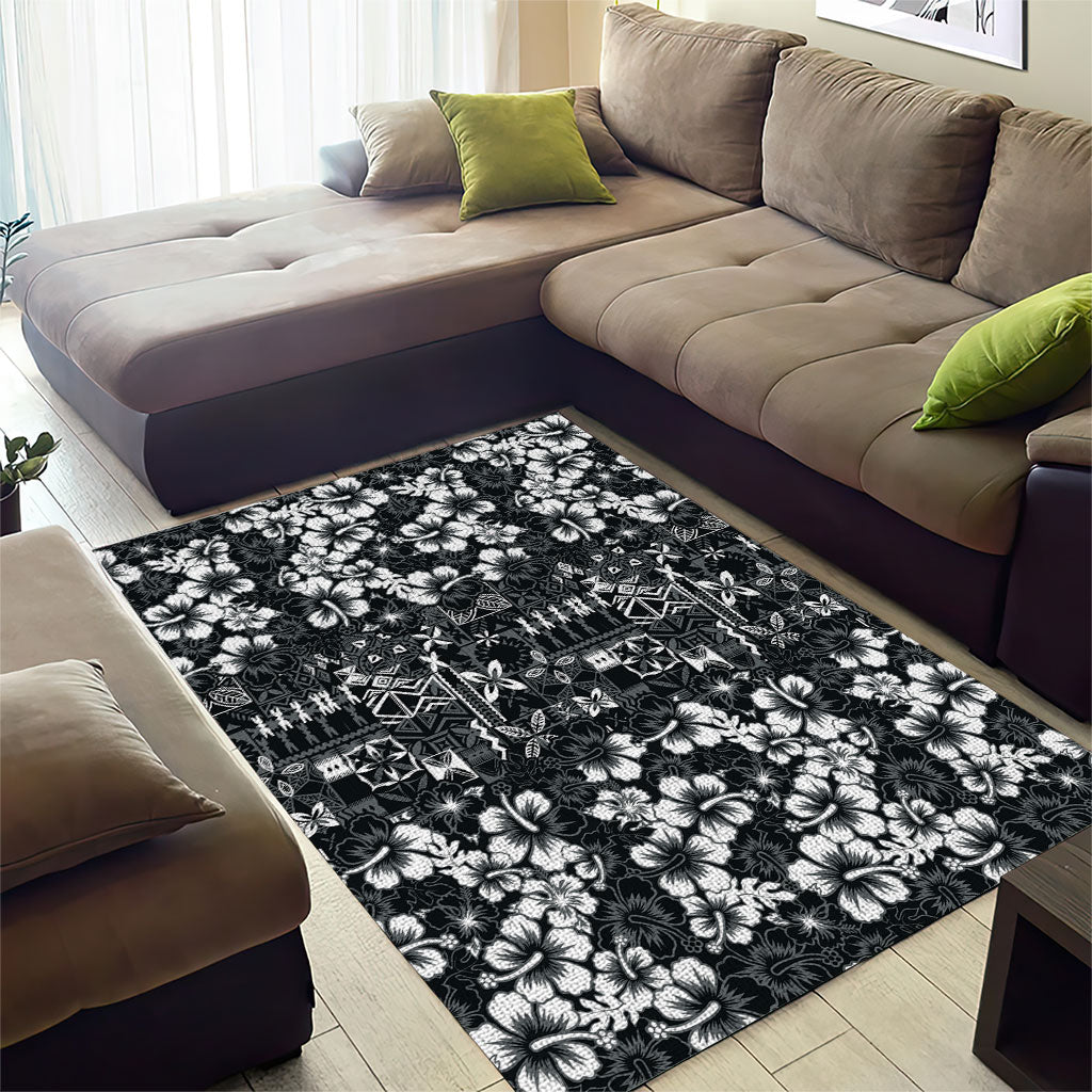 Black Hawaiian Tapa Tribal Hibiscus Area Rug LT9 - Polynesian Pride
