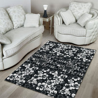 Black Hawaiian Tapa Tribal Hibiscus Area Rug LT9 - Polynesian Pride