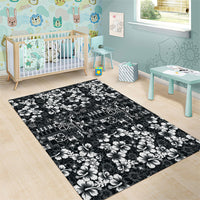 Black Hawaiian Tapa Tribal Hibiscus Area Rug LT9 - Polynesian Pride