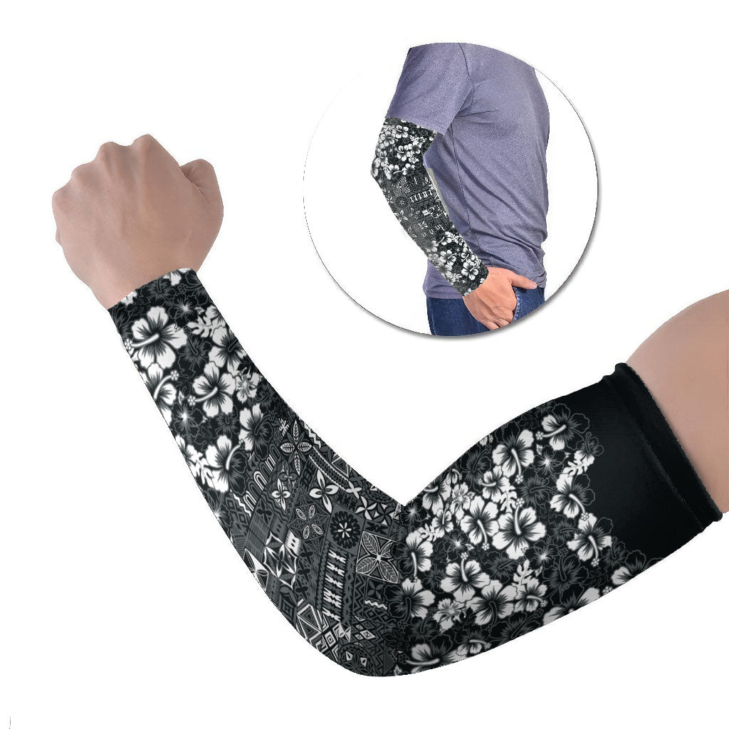 Black Hawaiian Tapa Tribal Hibiscus Arm Sleeves LT9 Set of 2 Black - Polynesian Pride