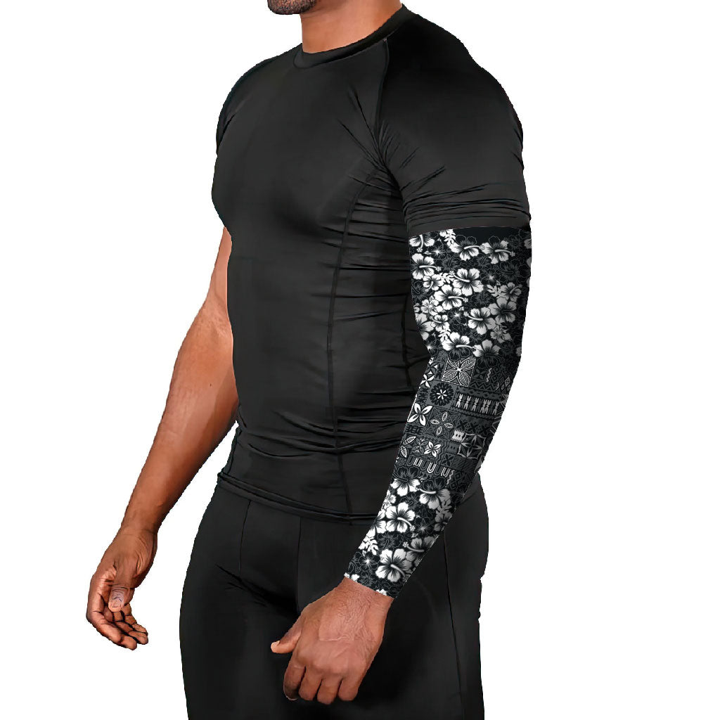 Black Hawaiian Tapa Tribal Hibiscus Arm Sleeves LT9 - Polynesian Pride