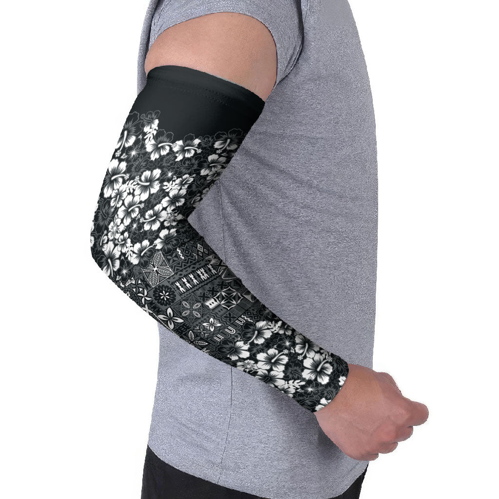 Black Hawaiian Tapa Tribal Hibiscus Arm Sleeves LT9 - Polynesian Pride