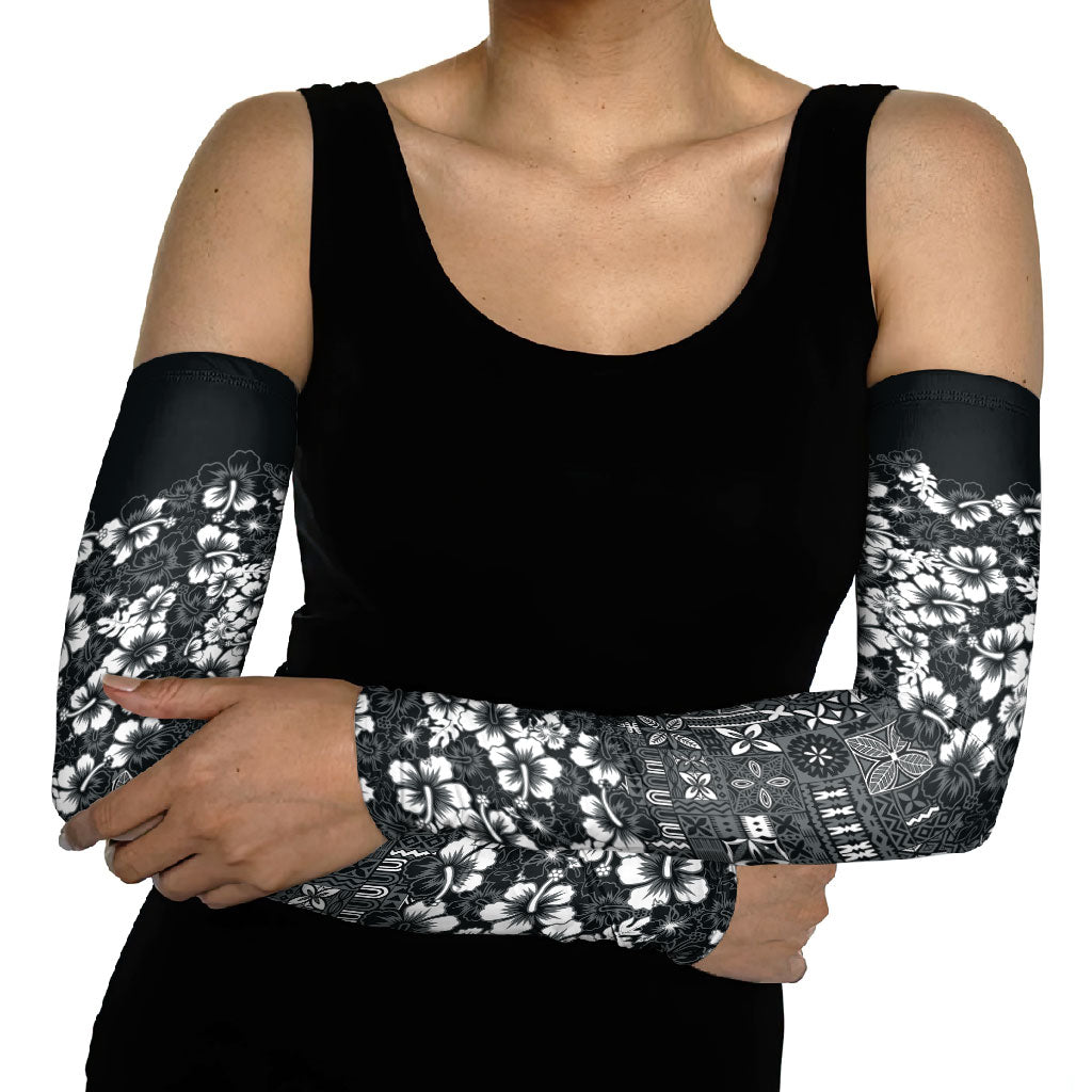 Black Hawaiian Tapa Tribal Hibiscus Arm Sleeves LT9 - Polynesian Pride