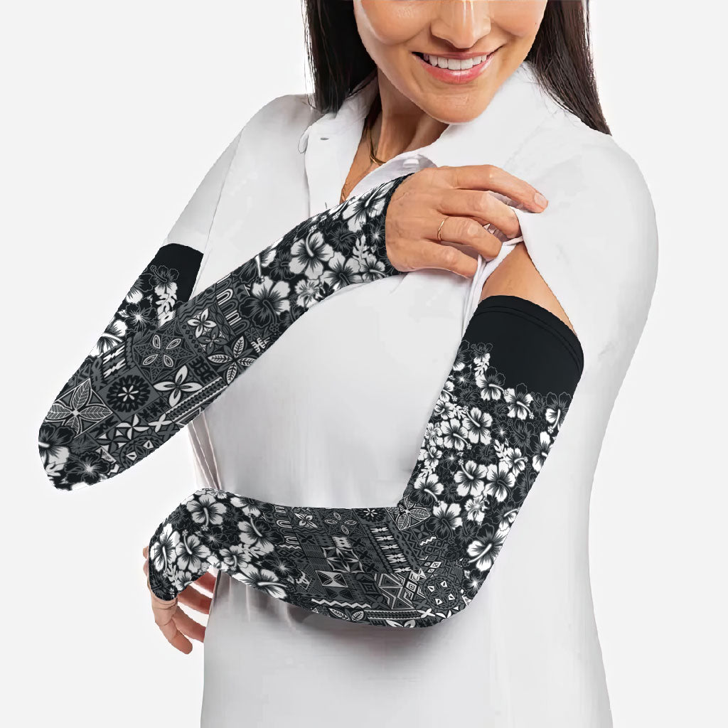 Black Hawaiian Tapa Tribal Hibiscus Arm Sleeves LT9 - Polynesian Pride