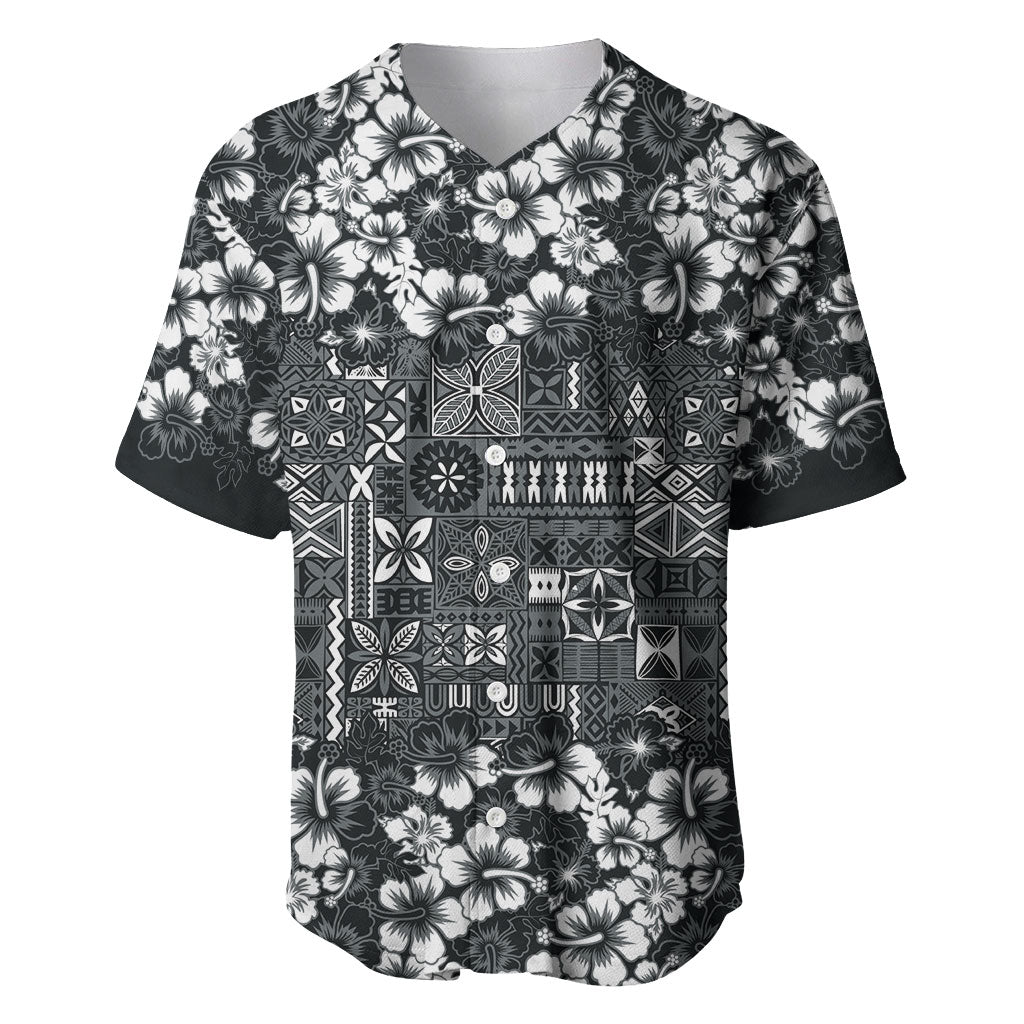Black Hawaiian Tapa Tribal Hibiscus Baseball Jersey LT9 Black - Polynesian Pride