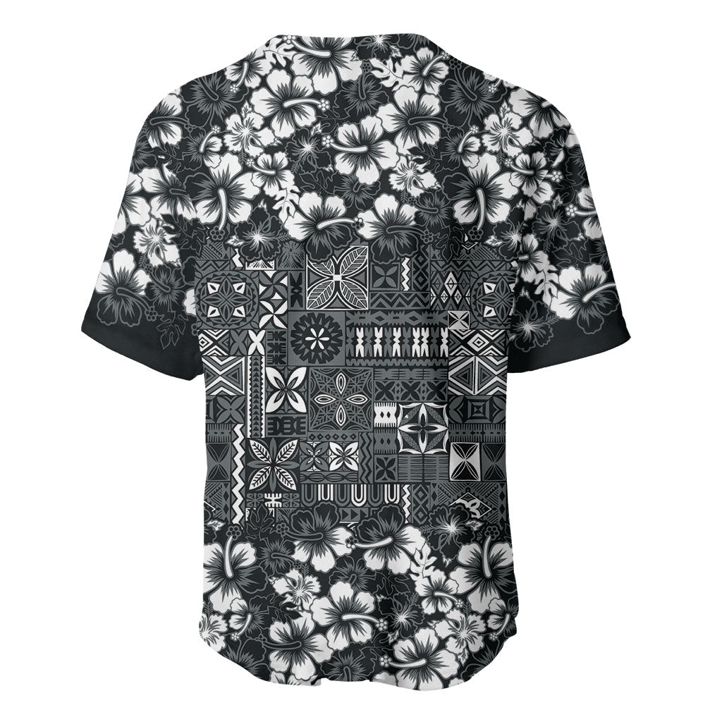 Black Hawaiian Tapa Tribal Hibiscus Baseball Jersey LT9 - Polynesian Pride