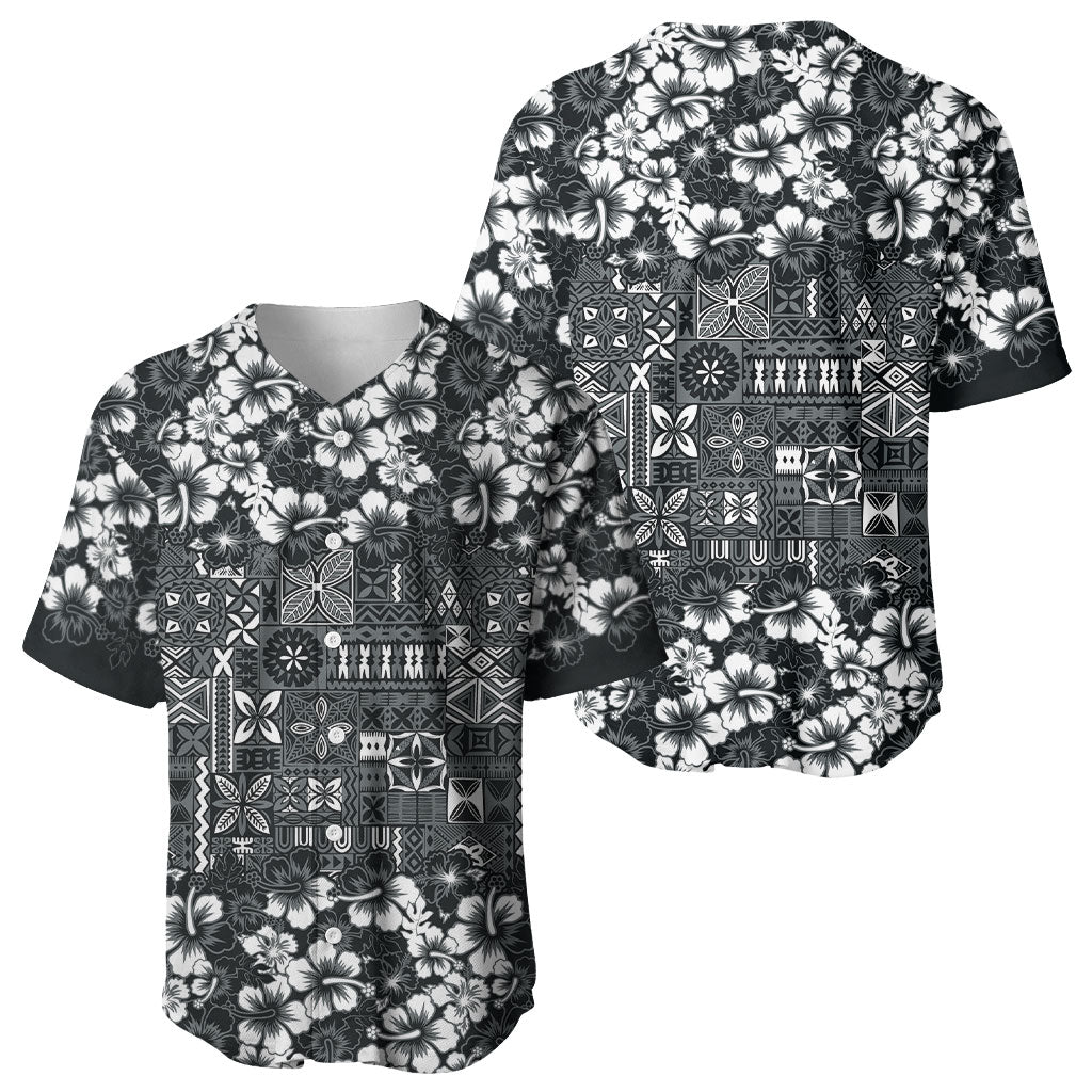 Black Hawaiian Tapa Tribal Hibiscus Baseball Jersey LT9 - Polynesian Pride