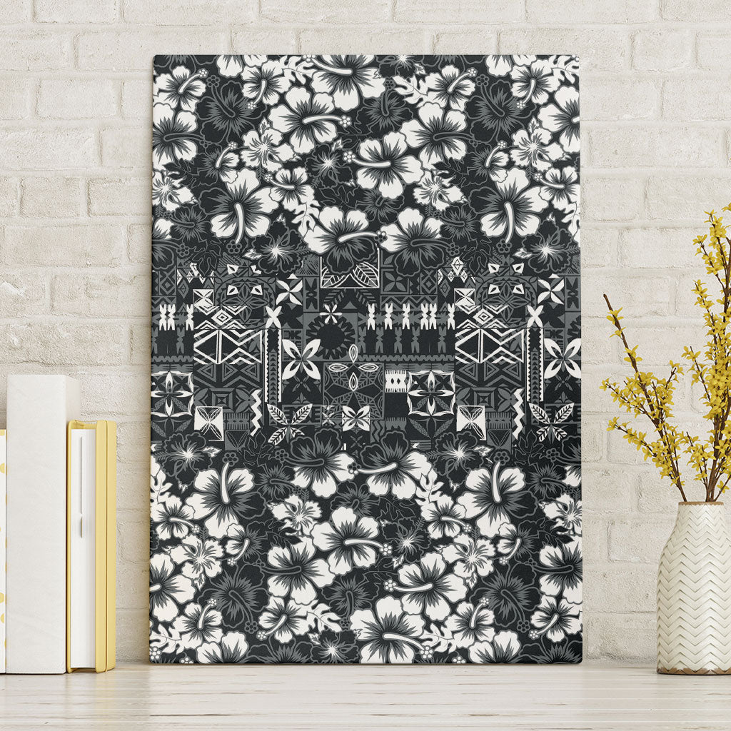 Black Hawaiian Tapa Tribal Hibiscus Canvas Wall Art LT9 Without Frame Black - Polynesian Pride