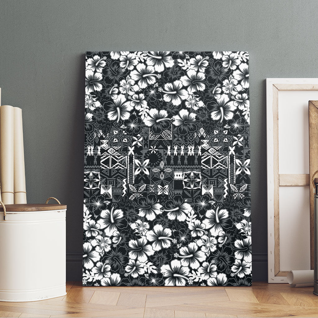 Black Hawaiian Tapa Tribal Hibiscus Canvas Wall Art LT9 - Polynesian Pride