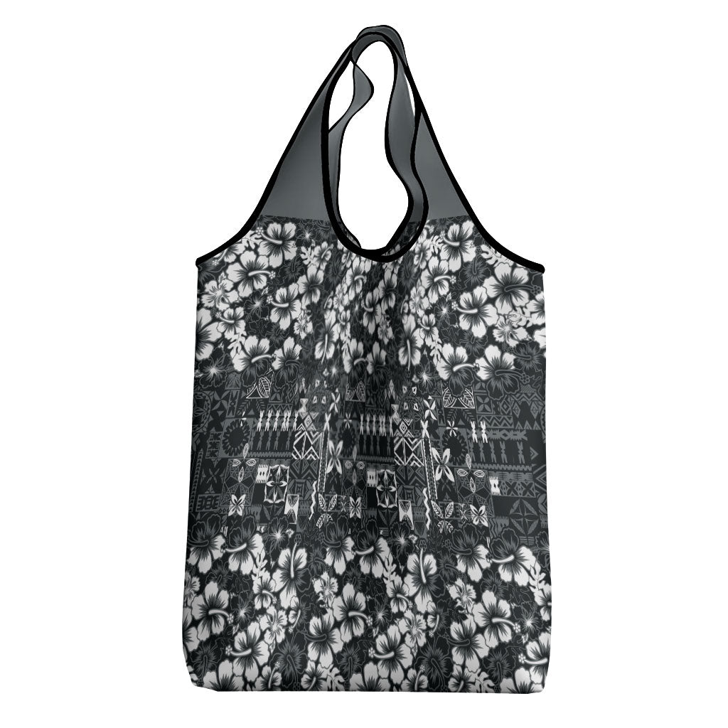 Black Hawaiian Tapa Tribal Hibiscus Grocery Bag LT9 - Polynesian Pride