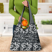 Black Hawaiian Tapa Tribal Hibiscus Grocery Bag LT9 - Polynesian Pride