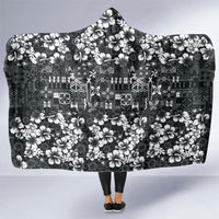 Black Hawaiian Tapa Tribal Hibiscus Hooded Blanket LT9 One Size Black - Polynesian Pride