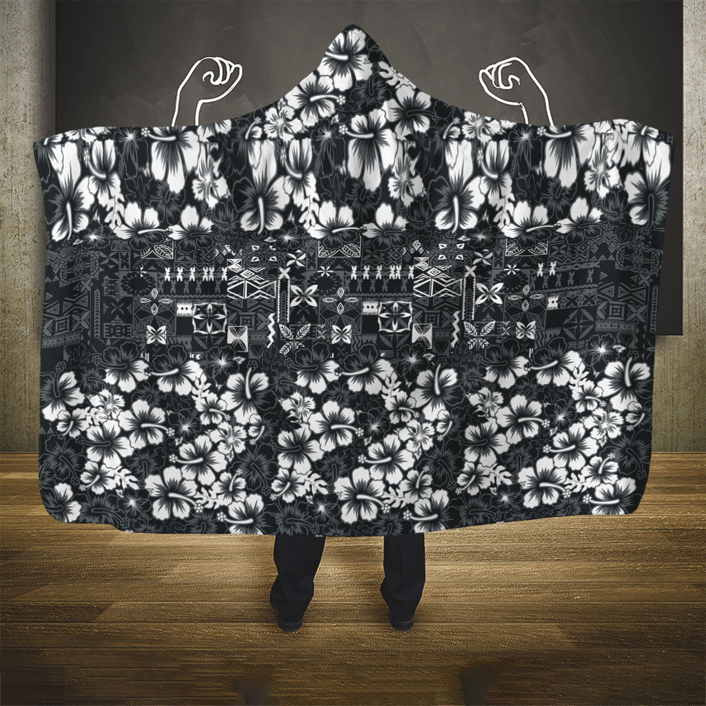 Black Hawaiian Tapa Tribal Hibiscus Hooded Blanket LT9 - Polynesian Pride