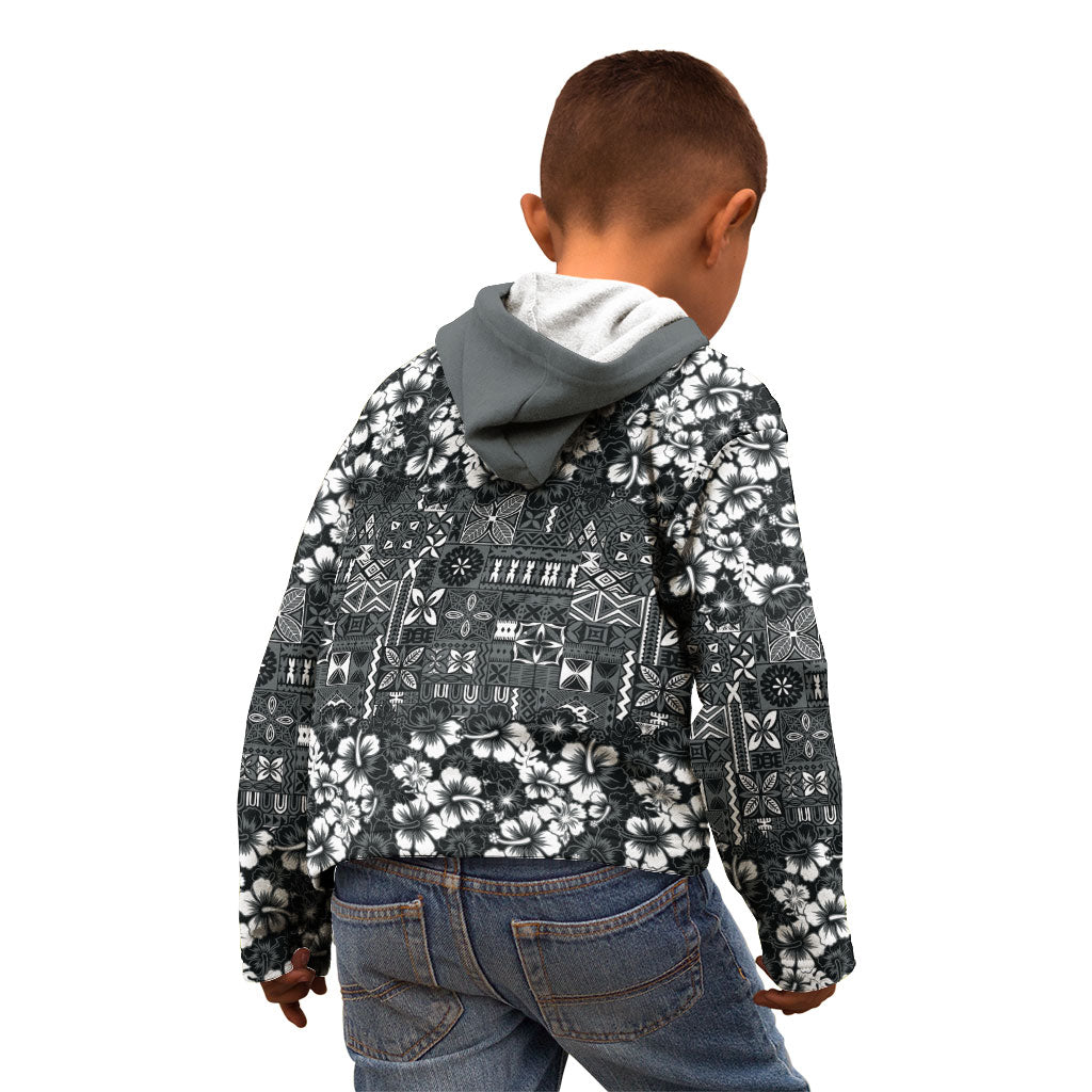 Black Hawaiian Tapa Tribal Hibiscus Kid Hoodie LT9 - Polynesian Pride