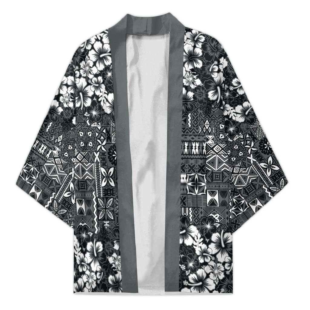 Black Hawaiian Tapa Tribal Hibiscus Kimono LT9 Unisex Black - Polynesian Pride