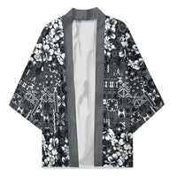 Black Hawaiian Tapa Tribal Hibiscus Kimono LT9 Unisex Black - Polynesian Pride