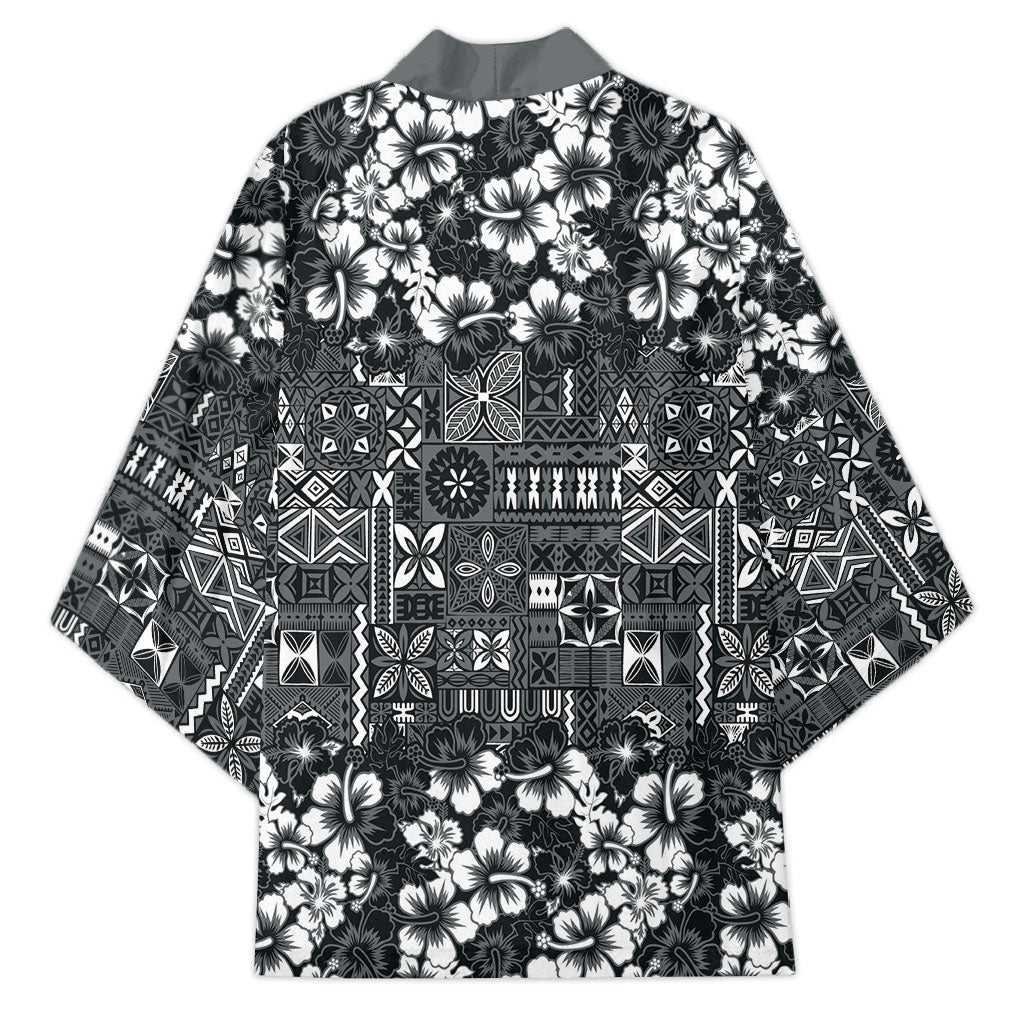 Black Hawaiian Tapa Tribal Hibiscus Kimono LT9 - Polynesian Pride