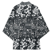 Black Hawaiian Tapa Tribal Hibiscus Kimono LT9 - Polynesian Pride