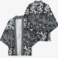 Black Hawaiian Tapa Tribal Hibiscus Kimono LT9 - Polynesian Pride
