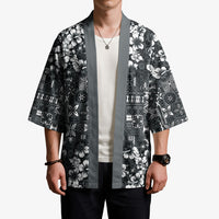 Black Hawaiian Tapa Tribal Hibiscus Kimono LT9 - Polynesian Pride