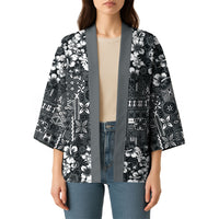 Black Hawaiian Tapa Tribal Hibiscus Kimono LT9 - Polynesian Pride