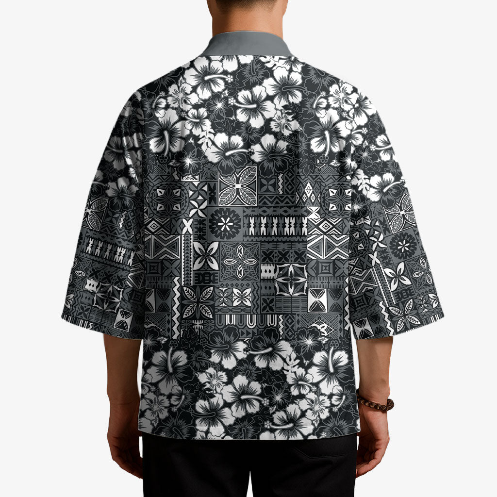 Black Hawaiian Tapa Tribal Hibiscus Kimono LT9 - Polynesian Pride