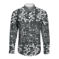 Black Hawaiian Tapa Tribal Hibiscus Long Sleeve Button Shirt LT9 Unisex Black - Polynesian Pride
