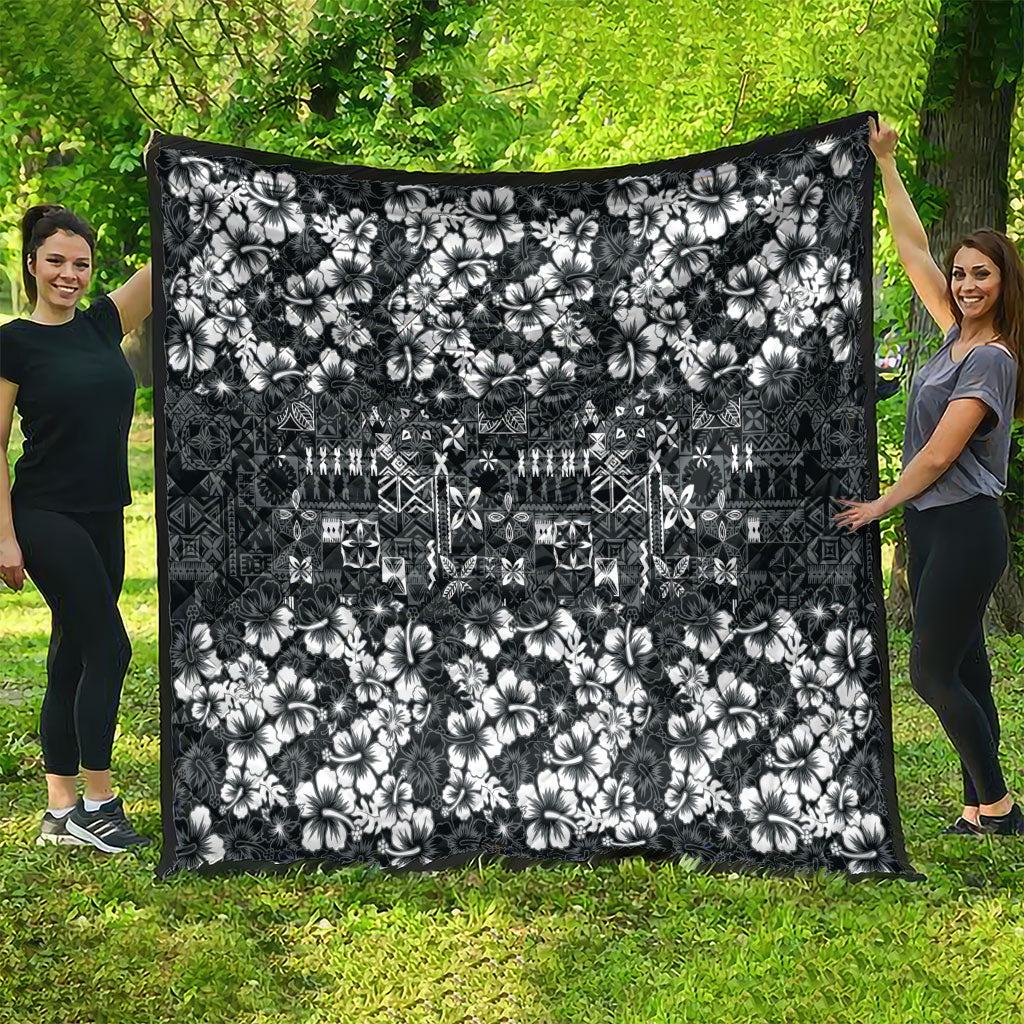 Black Hawaiian Tapa Tribal Hibiscus Quilt LT9 - Polynesian Pride