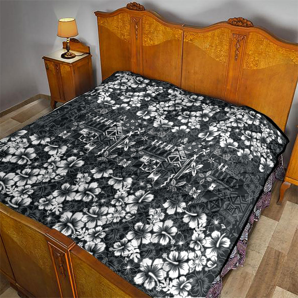 Black Hawaiian Tapa Tribal Hibiscus Quilt LT9 - Polynesian Pride