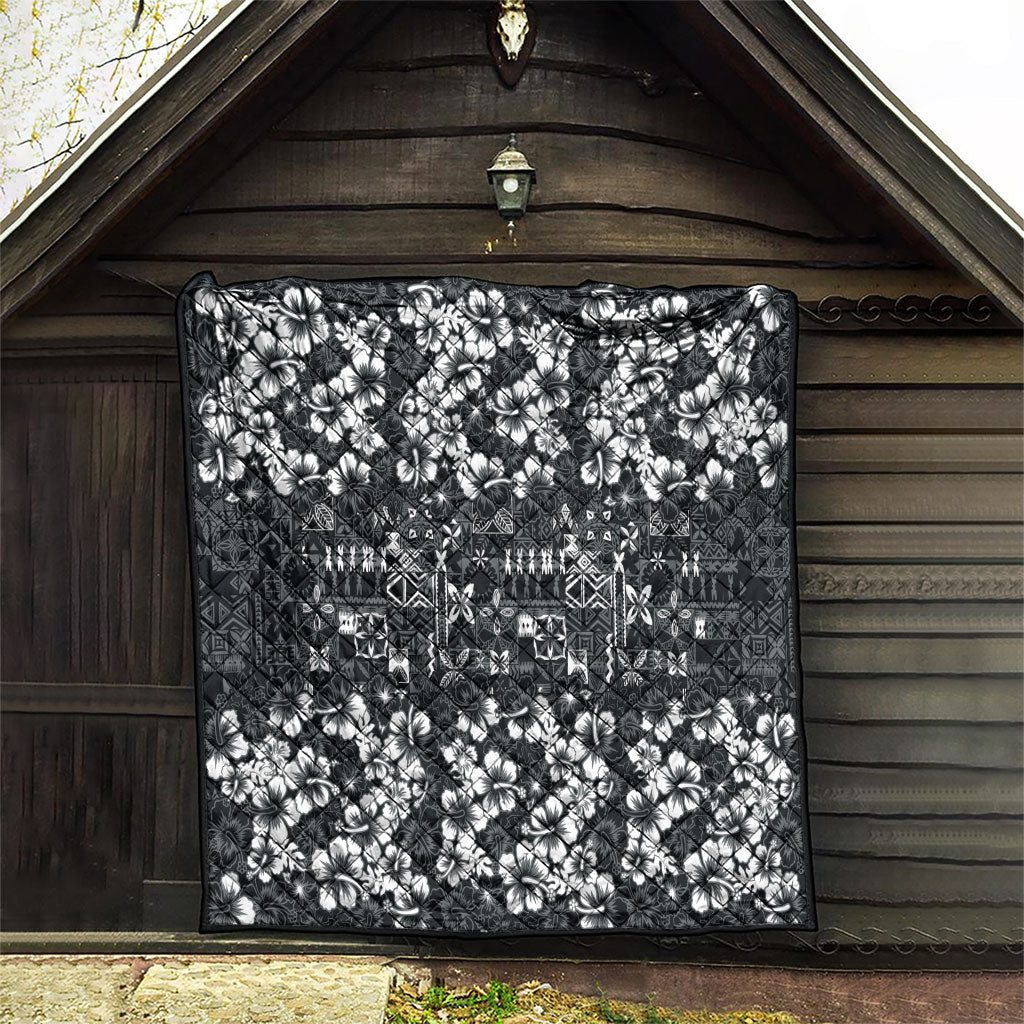 Black Hawaiian Tapa Tribal Hibiscus Quilt LT9 - Polynesian Pride