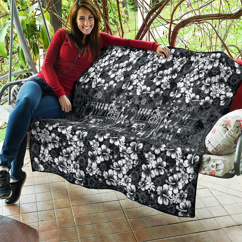 Black Hawaiian Tapa Tribal Hibiscus Quilt LT9 - Polynesian Pride