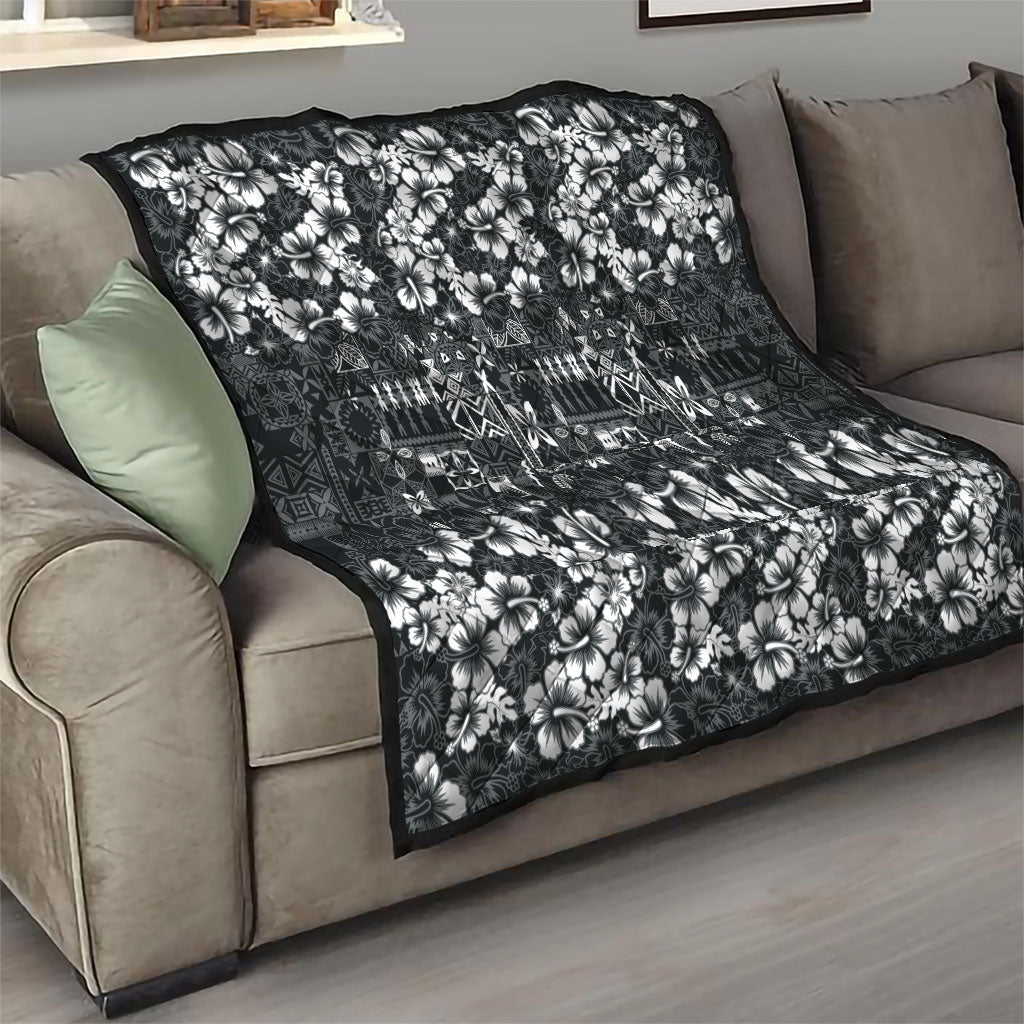 Black Hawaiian Tapa Tribal Hibiscus Quilt LT9 - Polynesian Pride